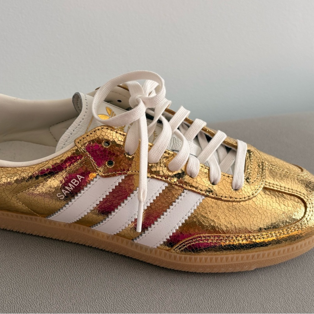 adidas Gold Samba with White Stripes